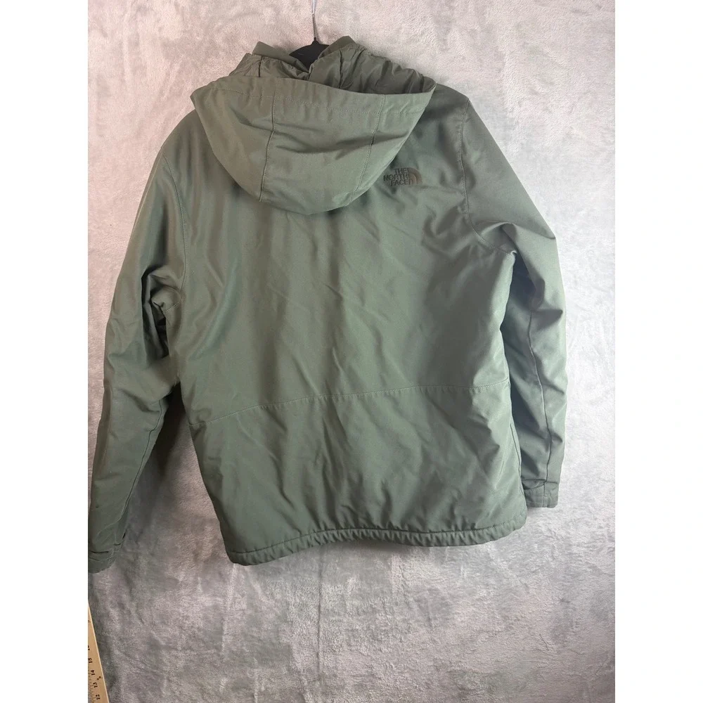 THE NORTH FACE Mens M Green Hooded Full Zip Outdoor Jacket Fleece Lined Flawed